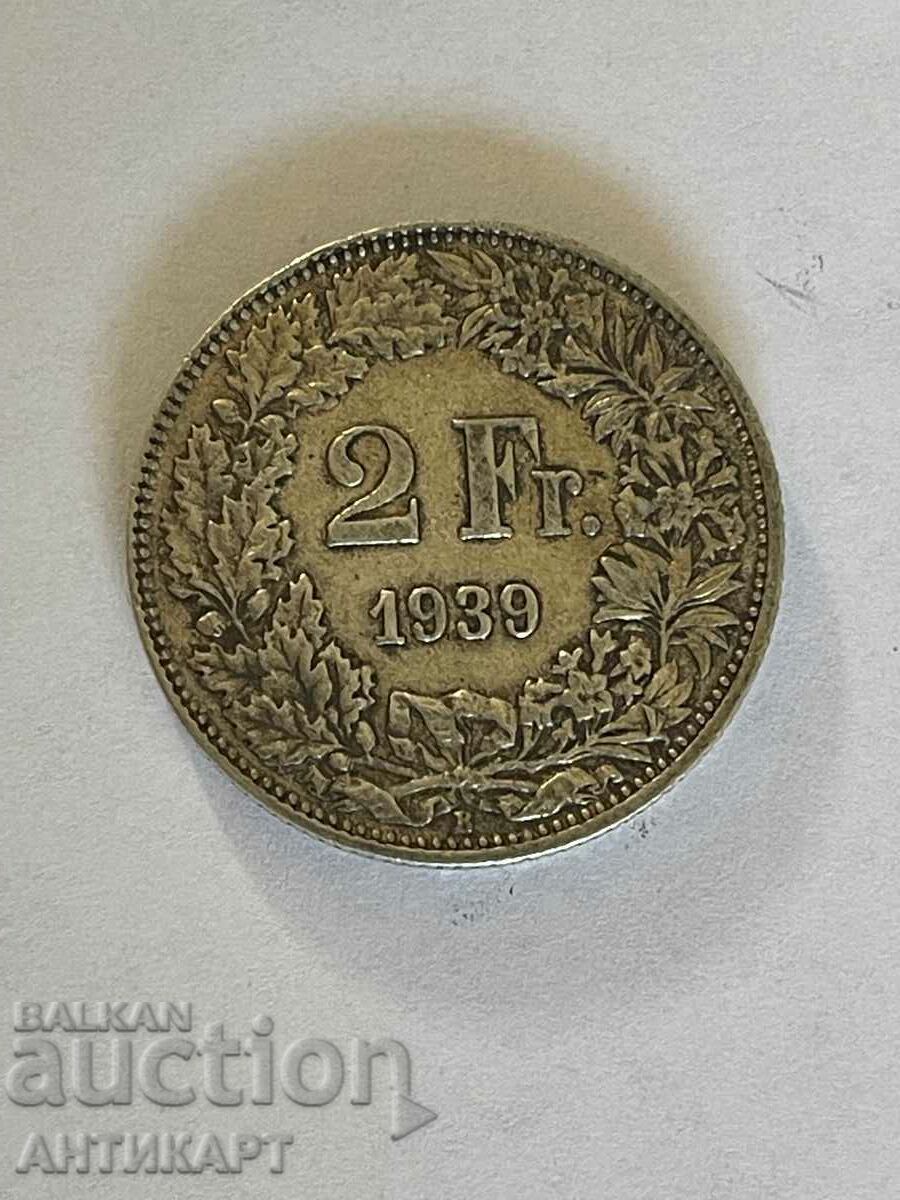 silver coin 2 francs Switzerland 1939 silver