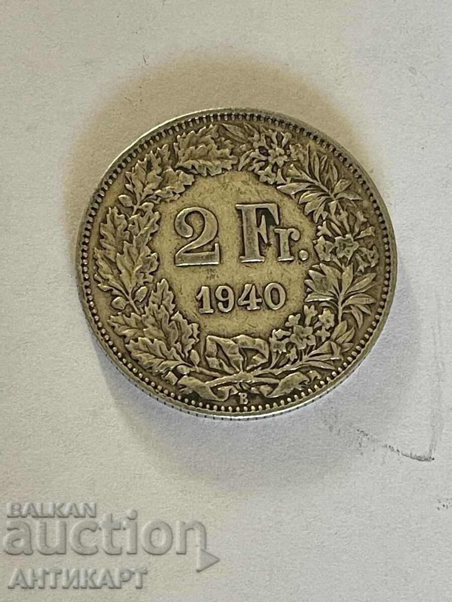 silver coin 2 francs Switzerland 1940 silver