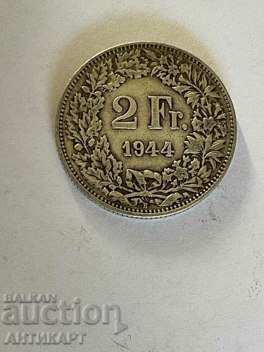 silver coin 2 francs Switzerland 1944 silver