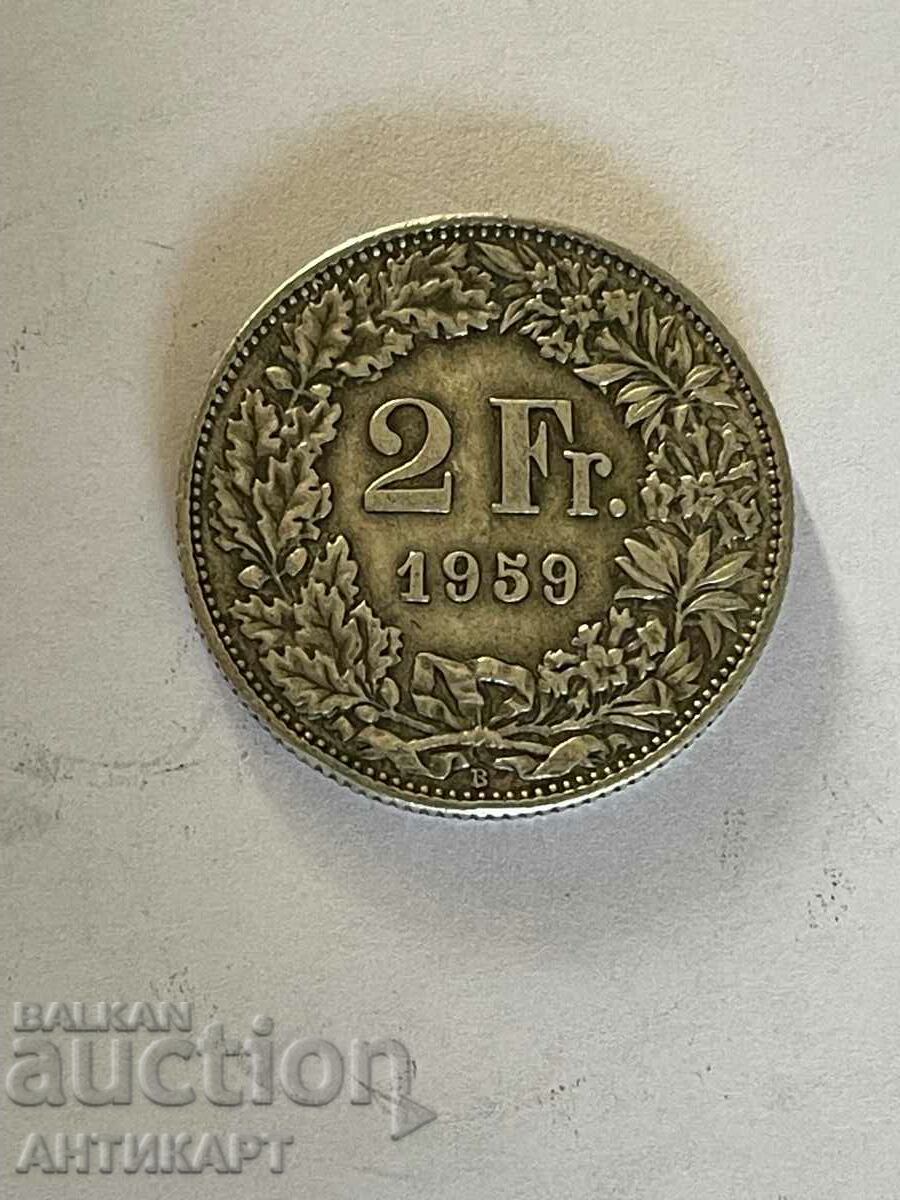 silver coin 2 francs Switzerland 1959 silver