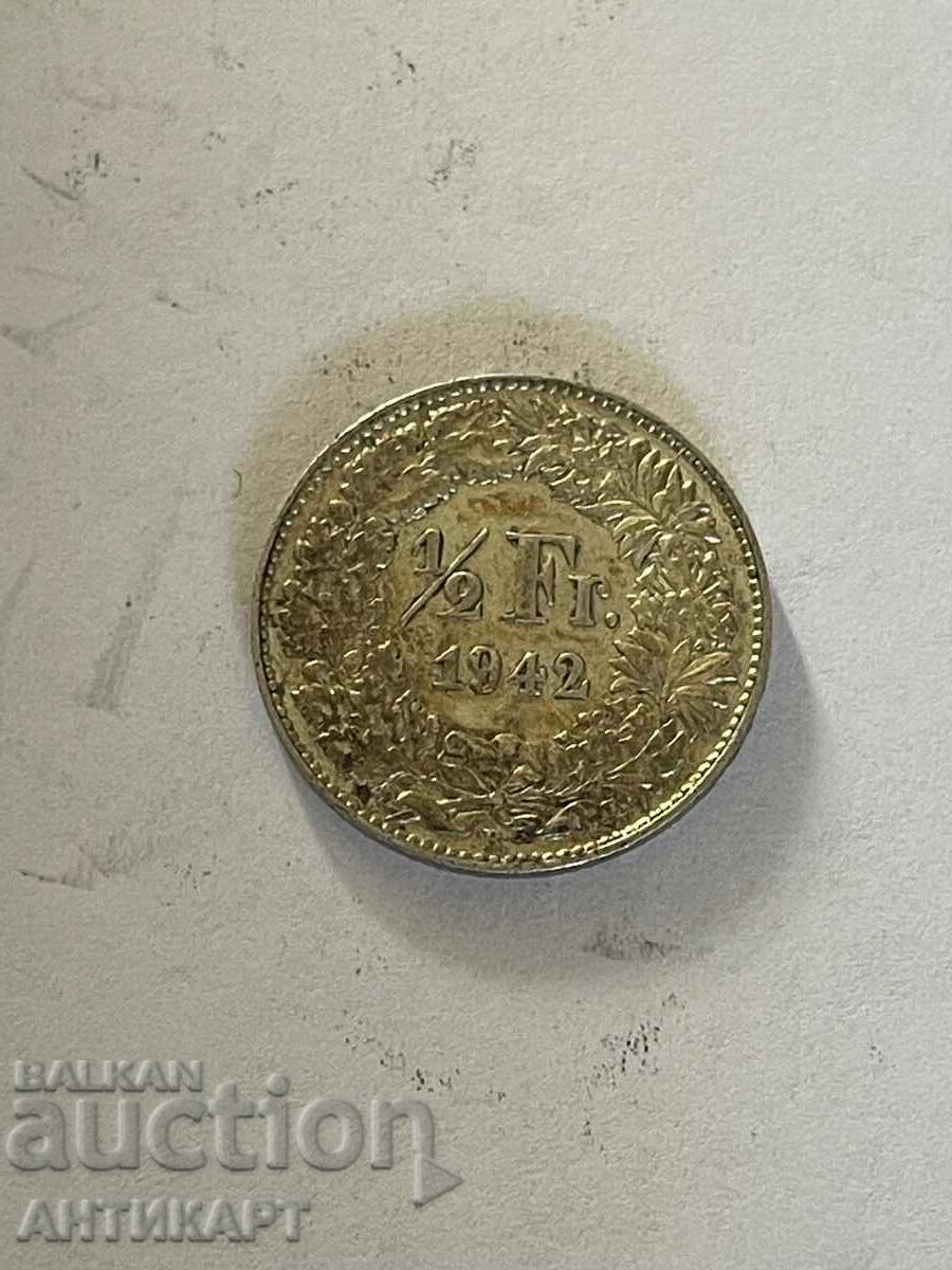 monedă de argint 1/2 franc argint Elveția 1942