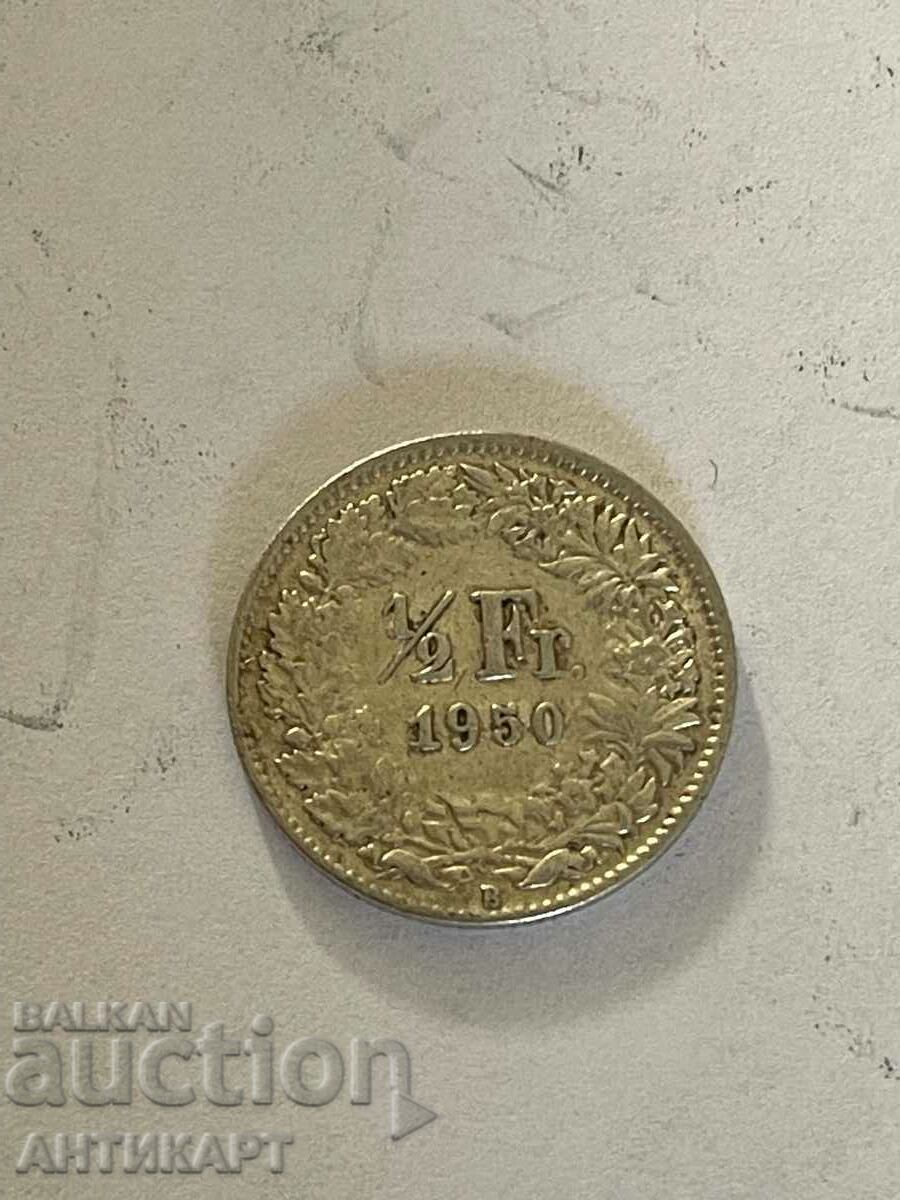 monedă de argint 1/2 franc argint Elveția 1950