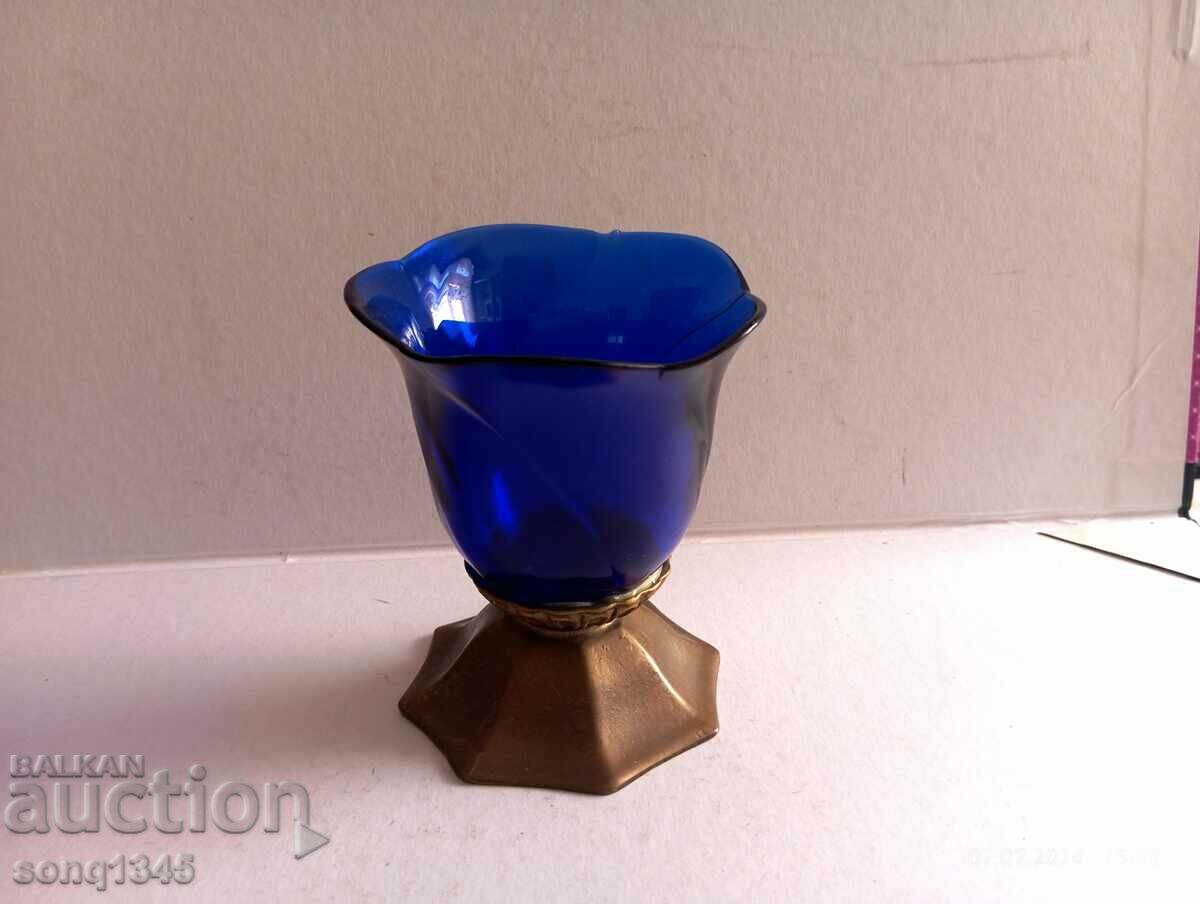 Old Blue Glass and Bronze Vessel