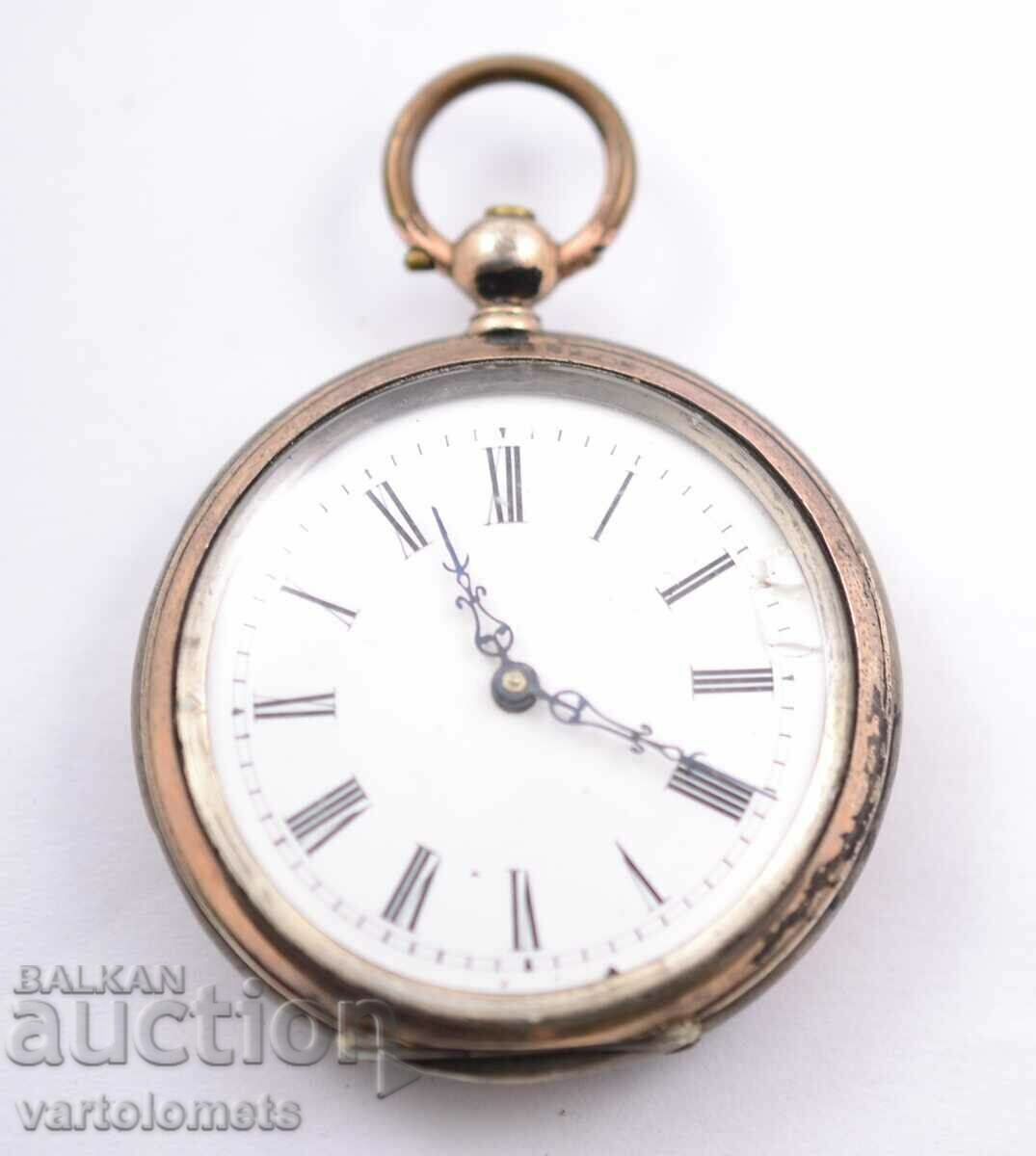Старинен сребърен джобен часовник  -   работи