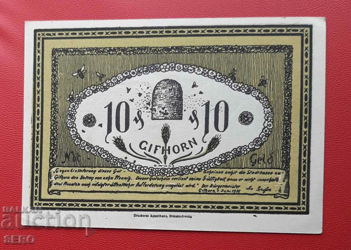Τραπεζογραμμάτιο-Γερμανία-Σαξονία-Gifhorn-10 Pfennig 1921