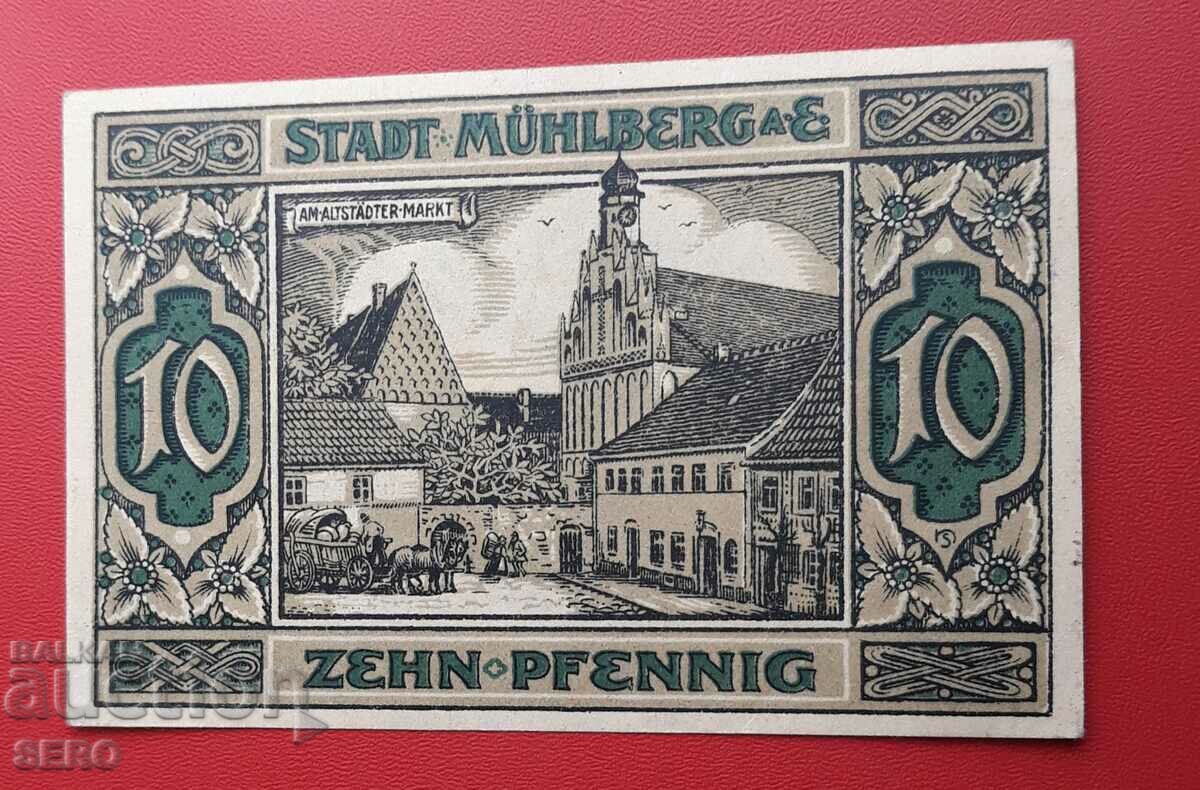 τραπεζογραμμάτιο-Γερμανία-Βρανδεμβούργο-Mühlberg-10 Pfennig 1921