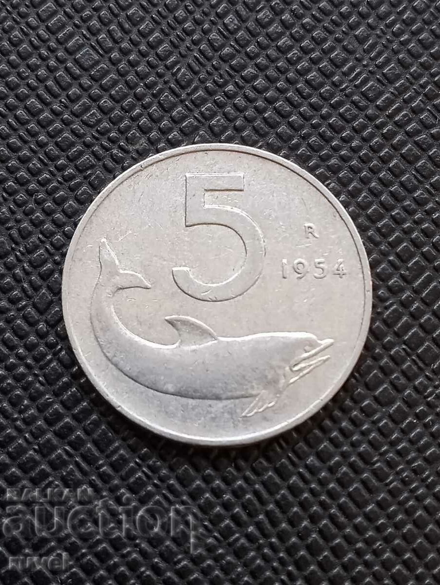 Италия 5 лири, 1954 г.