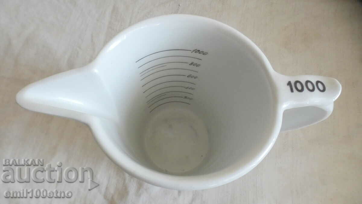 Auction Measuring Jug solid old porcelain with interesting markings Auction Measuring Jug solid old porcelain with interesting markings