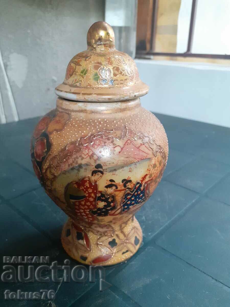 Beautiful old satsuma satsuma porcelain jar vase with lid - 6