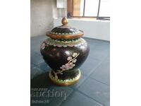 Cloisonne bronze enamel jar with lid
