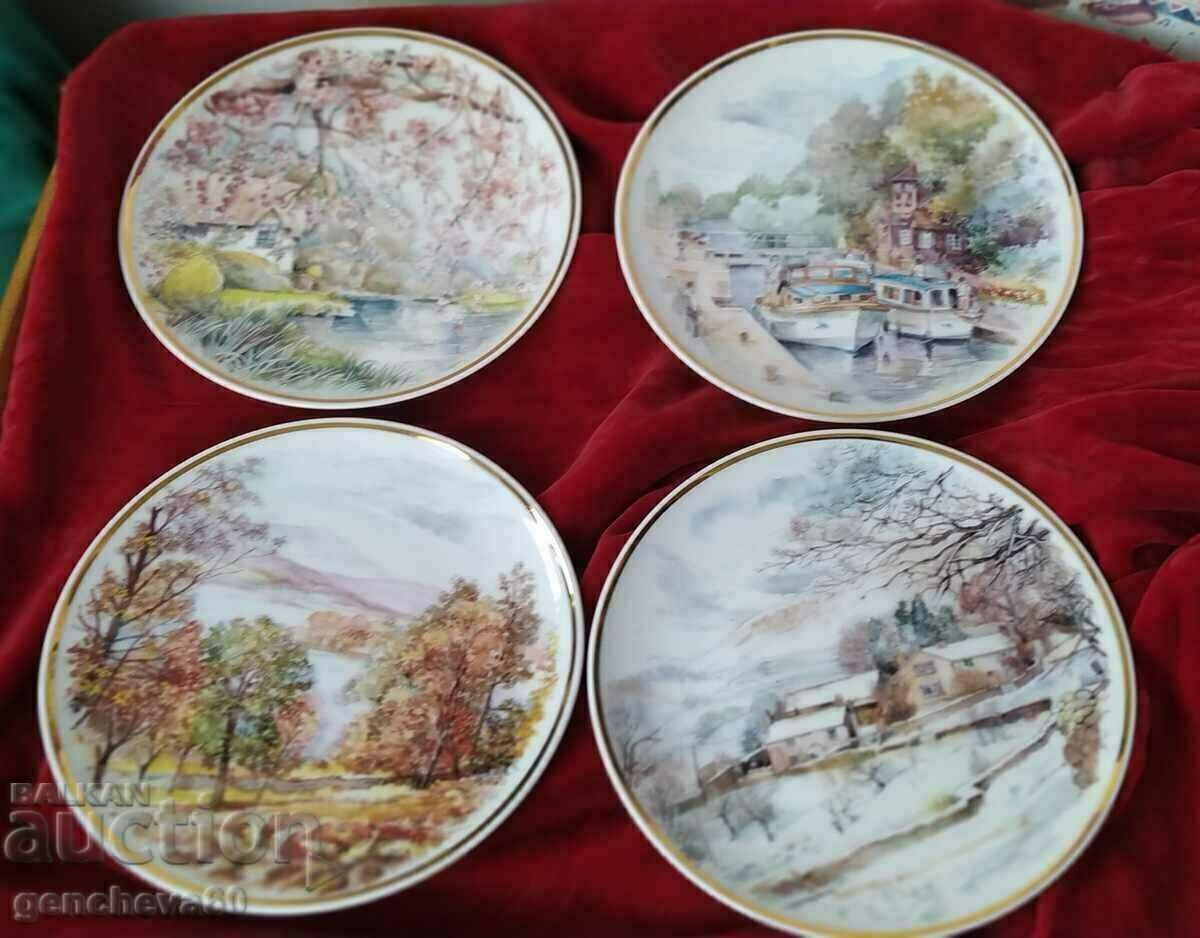 Painted plates 20 cm, "Four Seasons" Werner Scharer, label