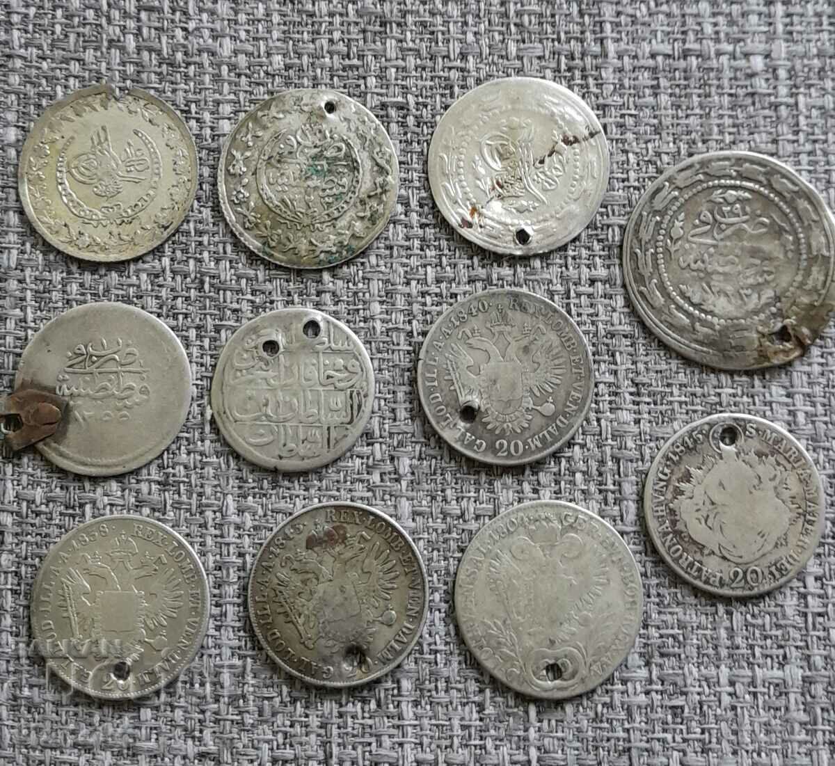 11 silver Ottoman and Austrian coins
