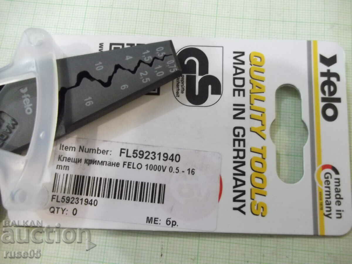 Δημοπρασία Πένσα πτύχωσης "FELO 1000V 0,5 - 16 mm" καινούργια Δημοπρασία Πένσα πτύχωσης "FELO 1000V 0,5 - 16 mm" καινούργια