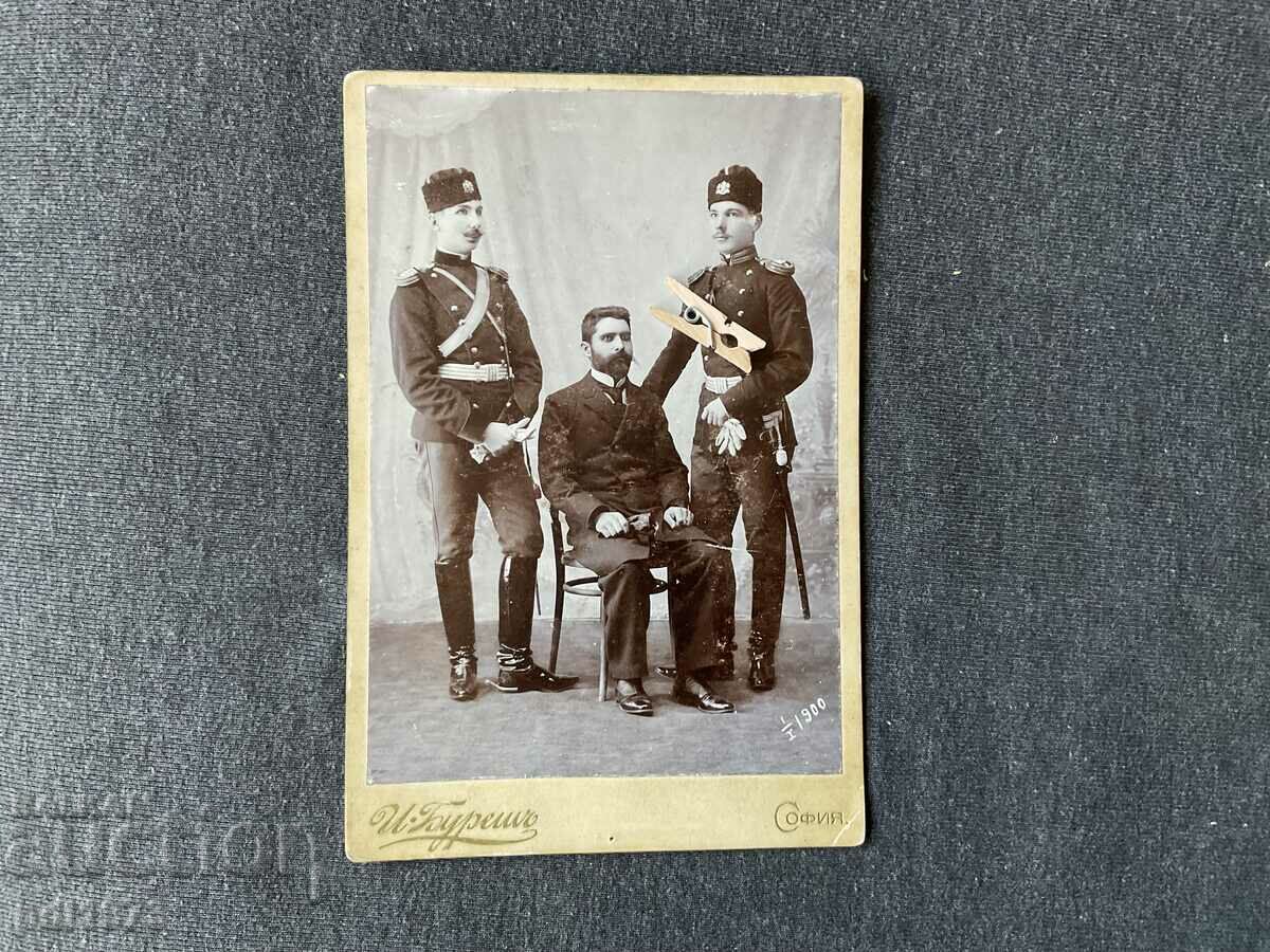 Παλιό χαρτόνι φωτογραφιών και καπάκι Buresh Officers 1900