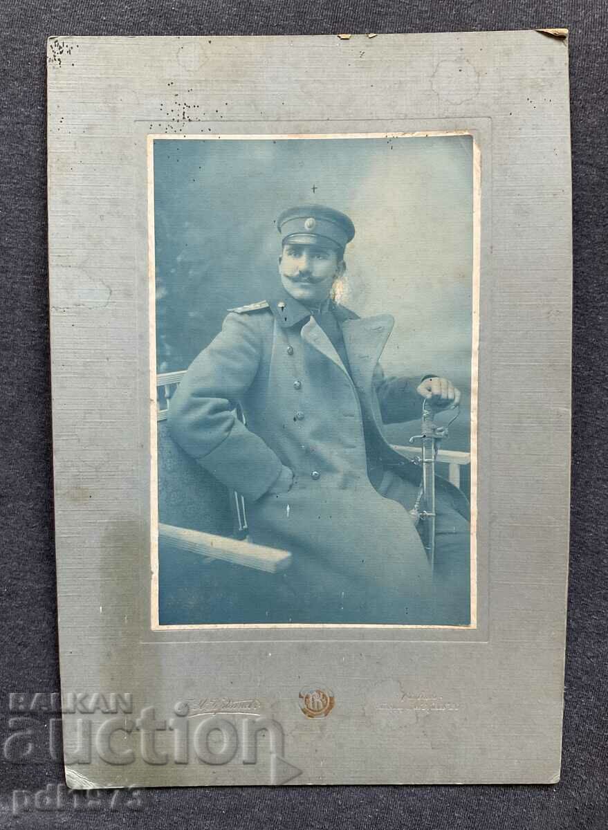 Стара снимка картон тонирана офицер сабя 1918