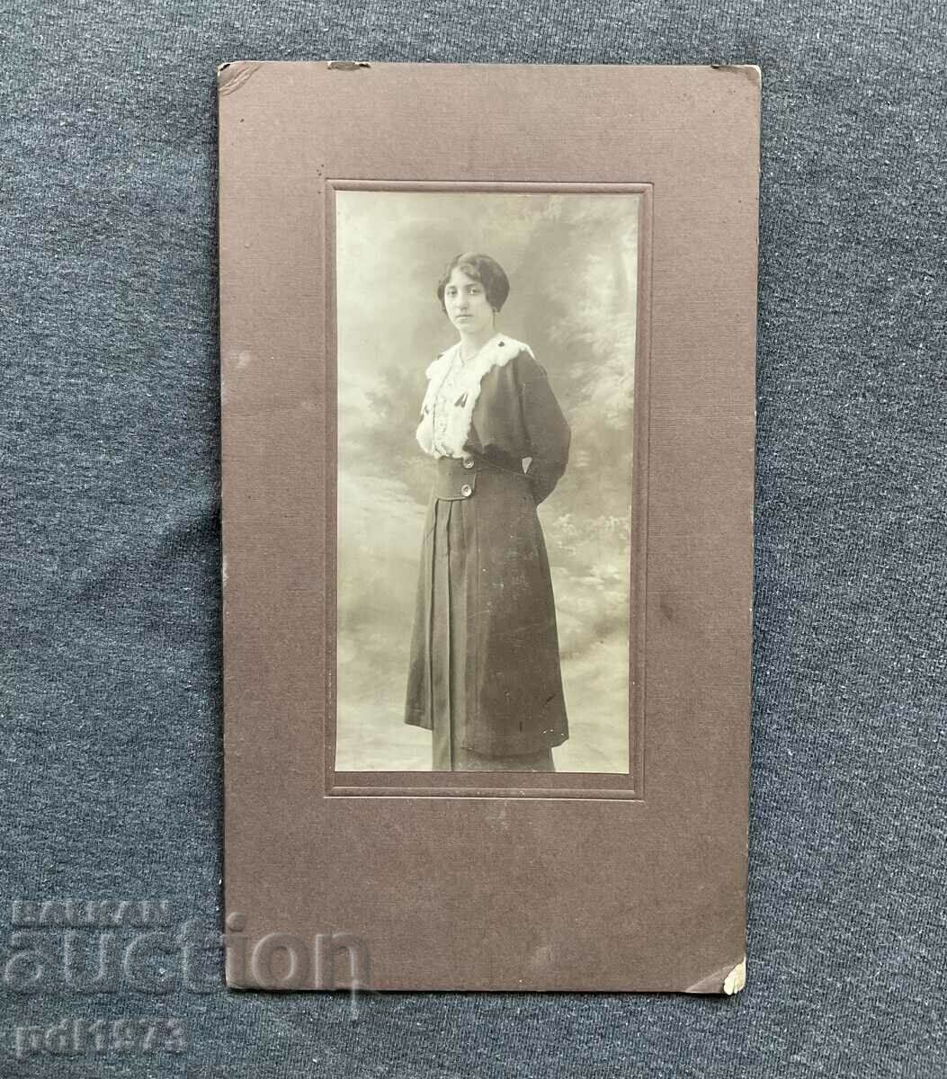 Foto veche F. Grabner portret tânără 1920