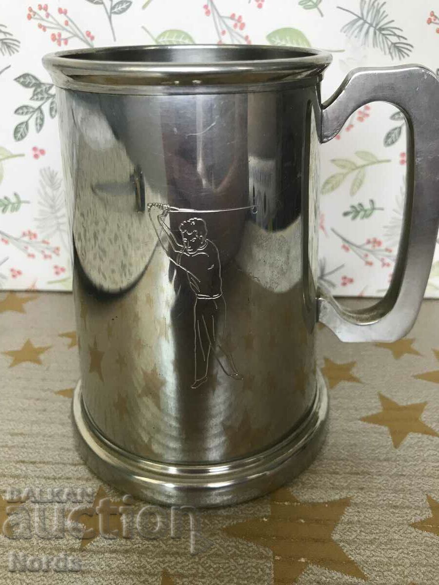 A metal mug