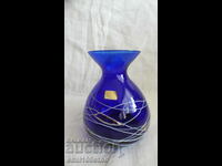 Малка ваза синьо стъкло ръчна изработка