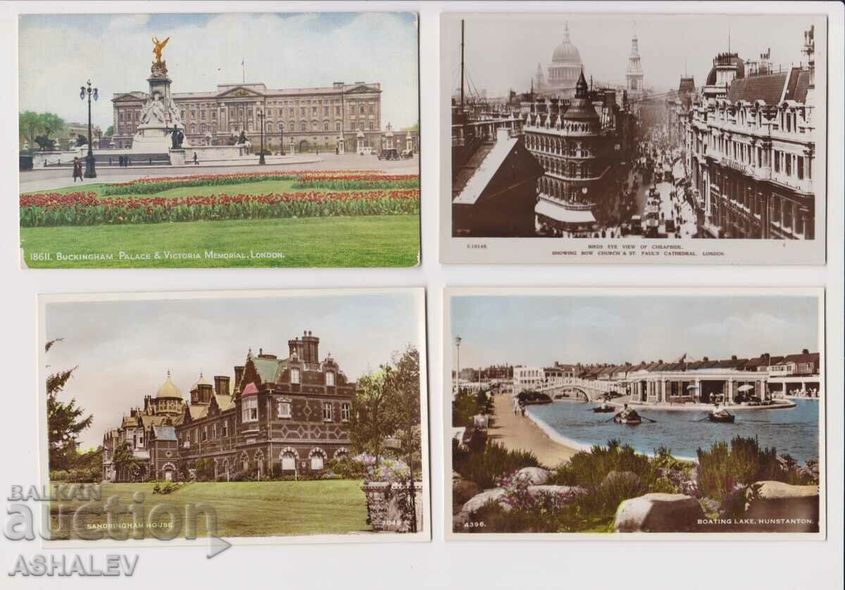 4 стари  картички –Великобритания неизползвани