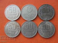 Lot de 50 de cenți 1974, 1977, 1981, 1988, 1989 și 1990.