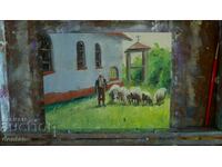Pictura in ulei - Ciobanesc - satul Karavelovo - Peisaj rural