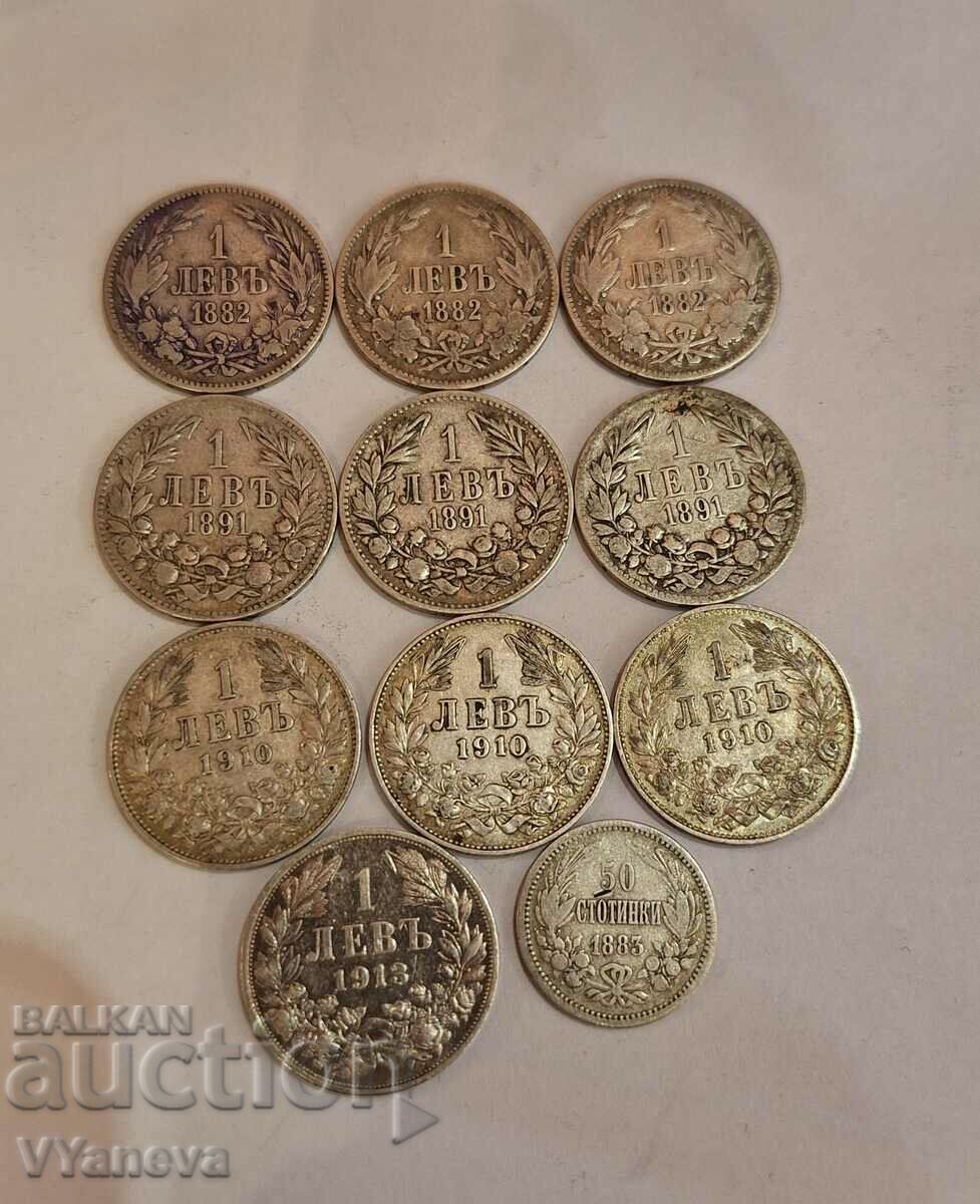 Лот 11 броя сребърни български монети!