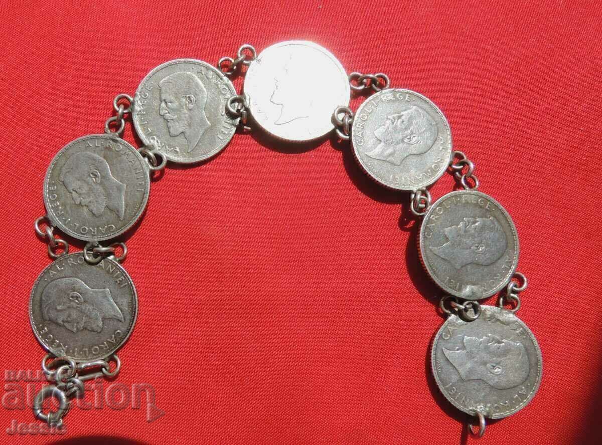 Women's jewelry bracelet of silver coins of 1 Romanian lei with price € 100.25 | 196.07 BGN Women's jewelry bracelet of silver coins of 1 Romanian lei with price € 100.25 | 196.07 BGN