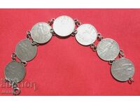 Women's jewelry bracelet of silver coins of 1 Romanian lei