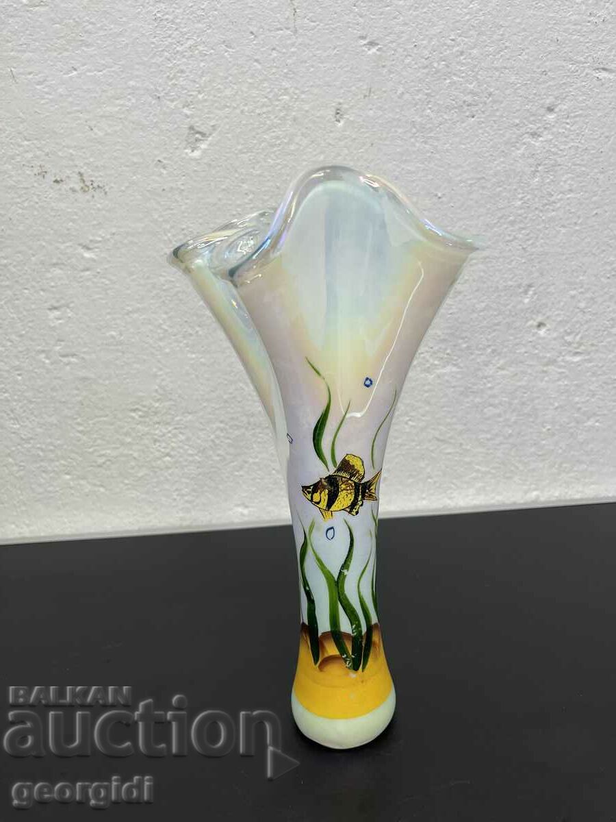 Romanian colored glass vase. #5649