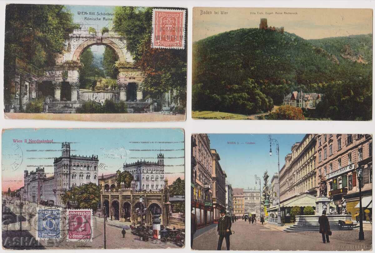 Αυστρία-Βιέννη 4 Παλιά Ταχυδρομική κάρτα ταξίδεψε