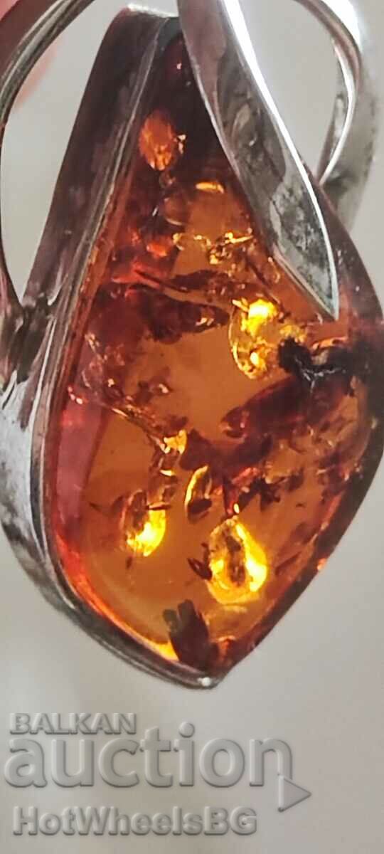 Silver pendant with amber - Silver Sterling 925