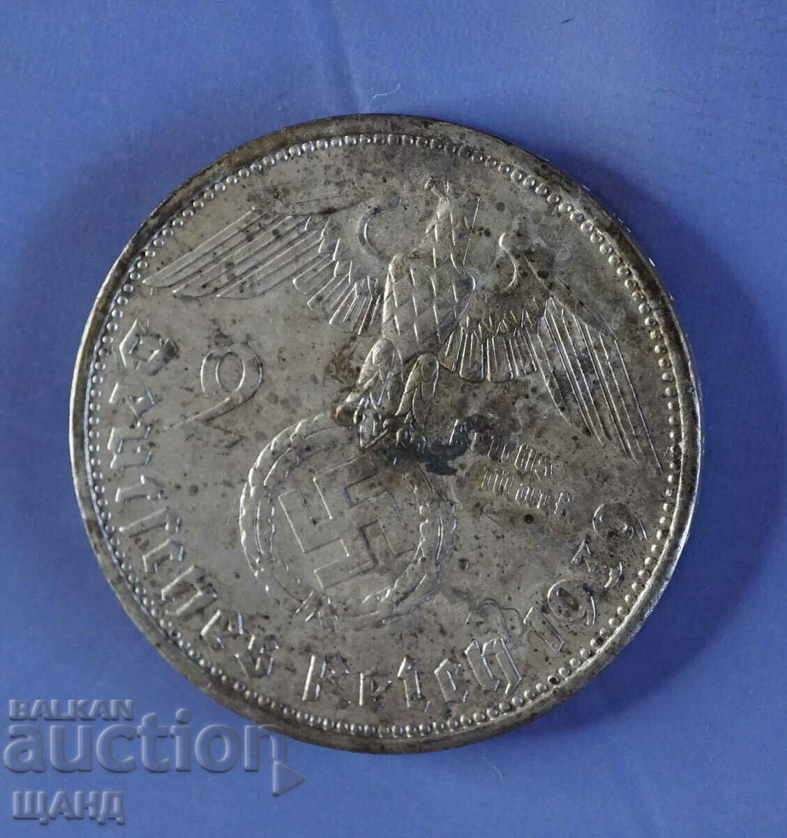 1939  Германия сребърна монета 2 марки