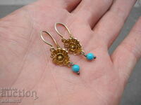 OLD SILVER EARRINGS FILIGREE WITH GOLD PLATING