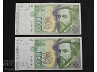 2 x 1000 pesetas Spania 1992 consecutiv