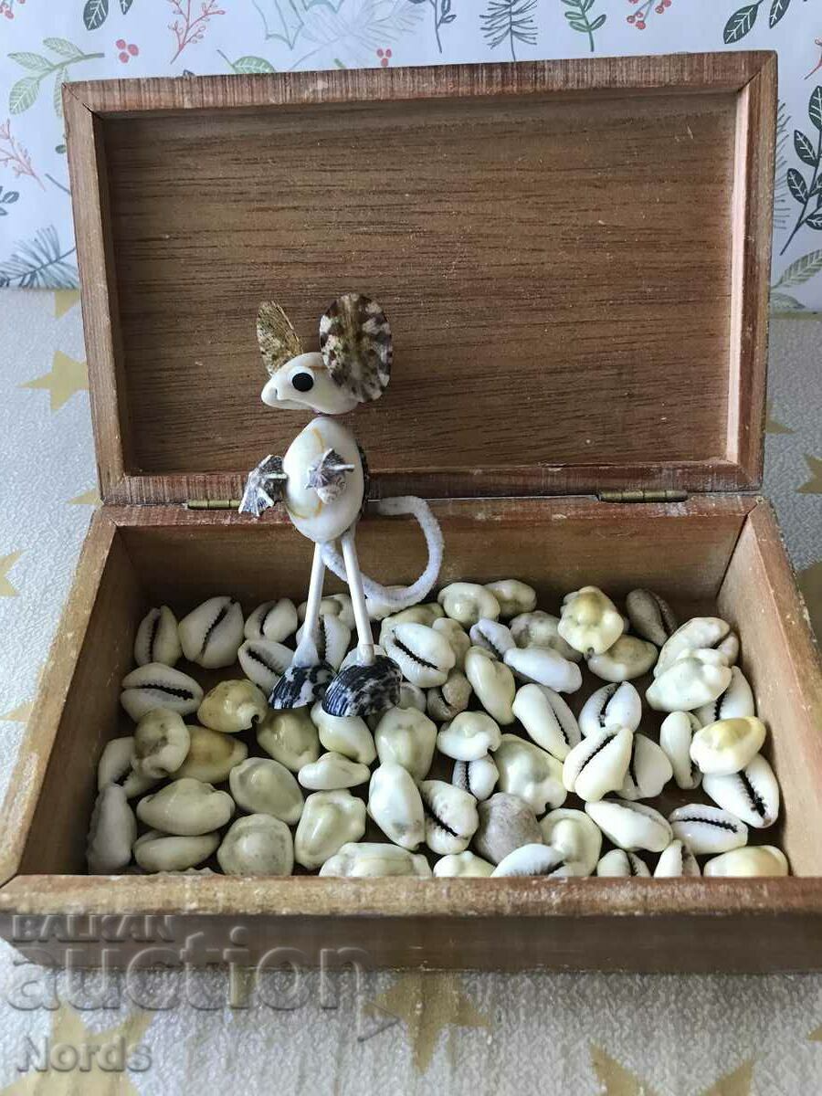 Wooden box with seashells