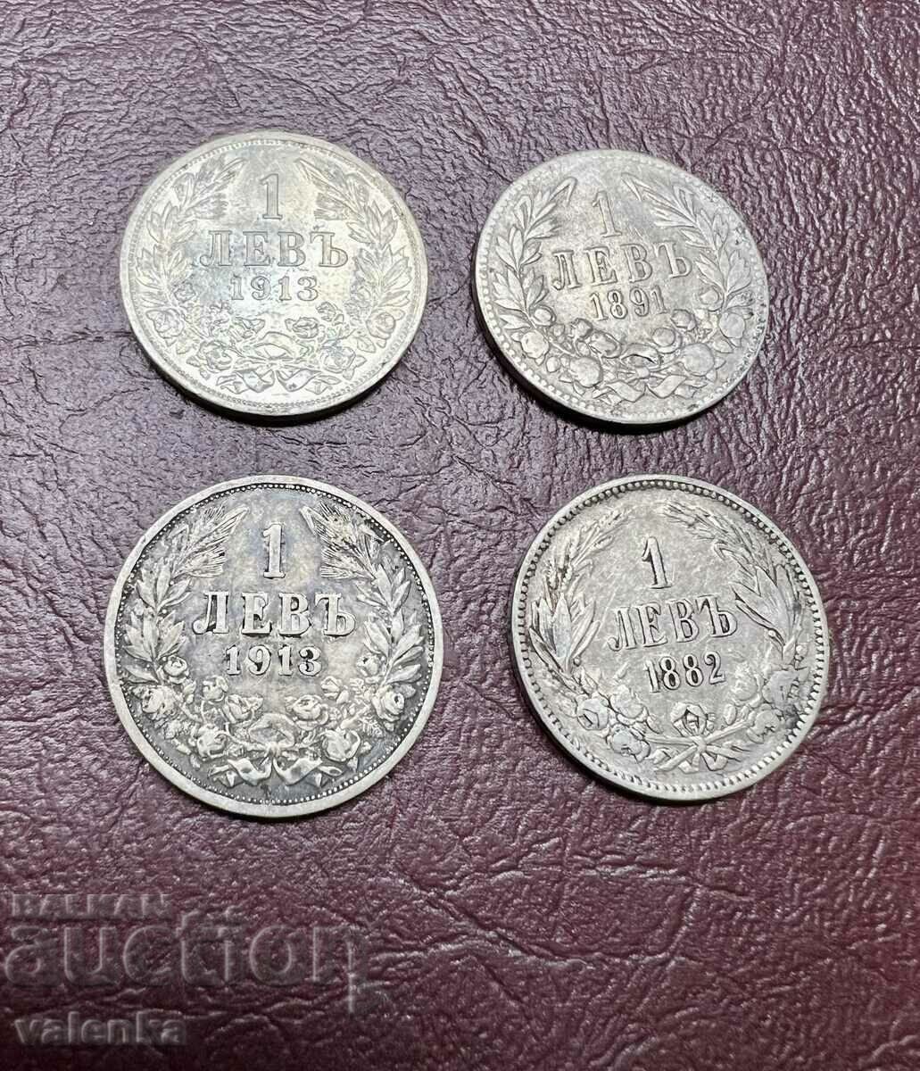 Царски Сребърни монети 1882, 1891 и 1913г. от 1 лев