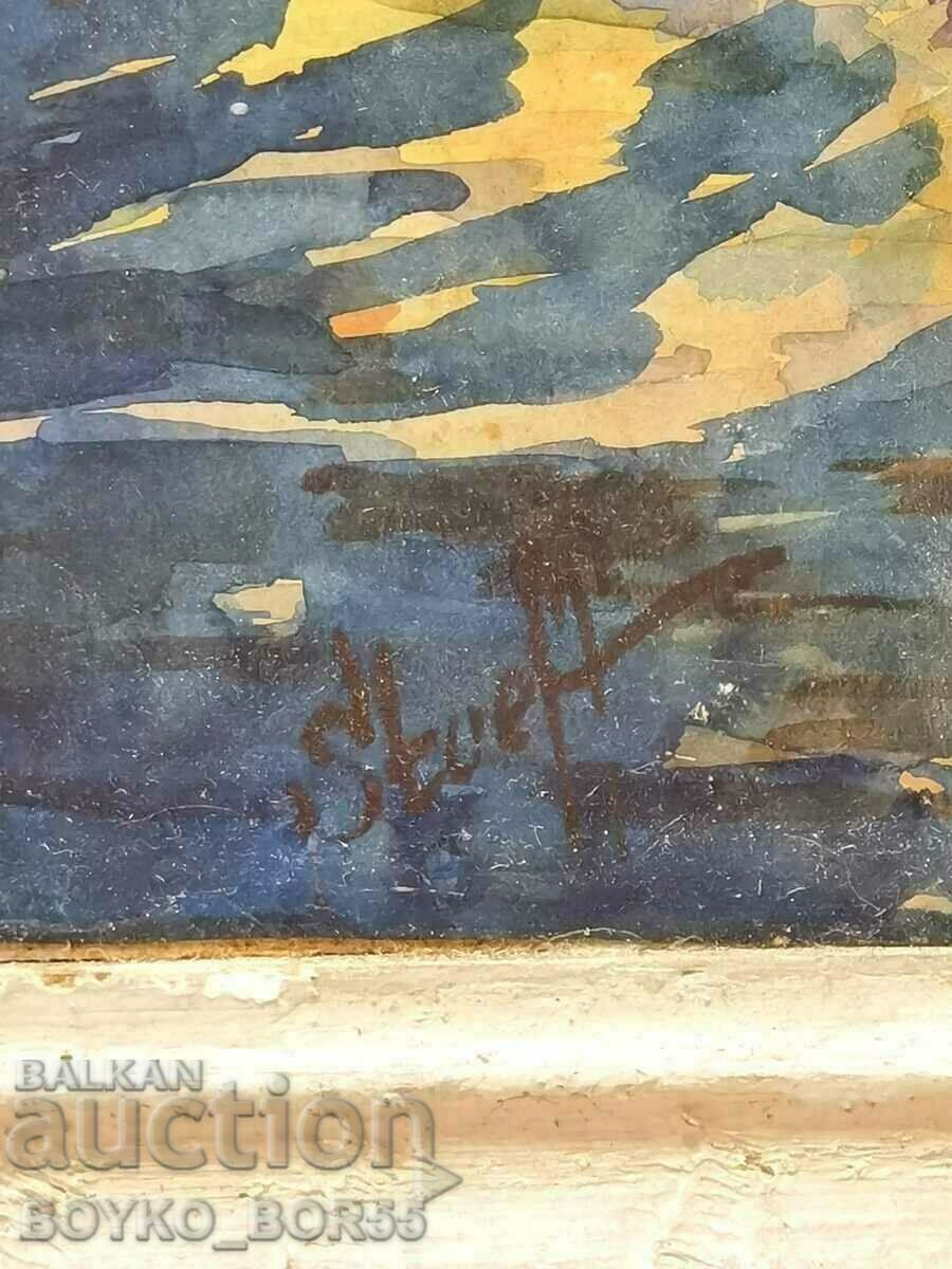 Auction Vintage Picture 1950s by Artist Stoev Stoeff Auction Vintage Picture 1950s by Artist Stoev Stoeff