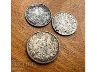 Царски Сребърни монети 1/2 немска марка 1915 и 1913г. 1 лев