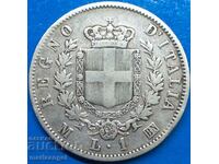 Италия 1 лира  Герб 1863 М - Милан  сребро