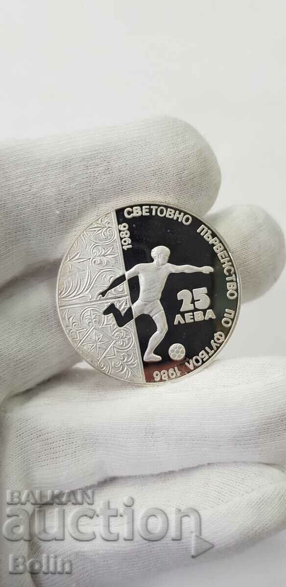Monedă rară de argint 25 BGN 1986 Fotbal