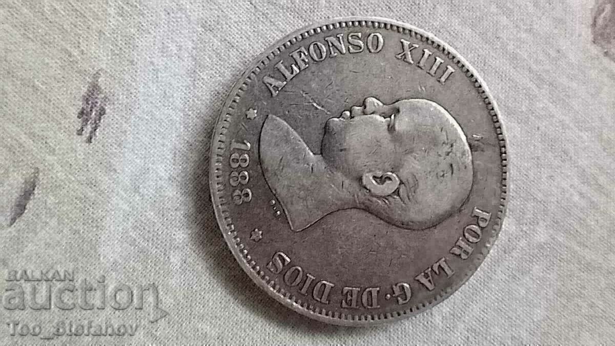 5 pesetas 1888 Spain silver with price 86.00 BGN | € 43.97