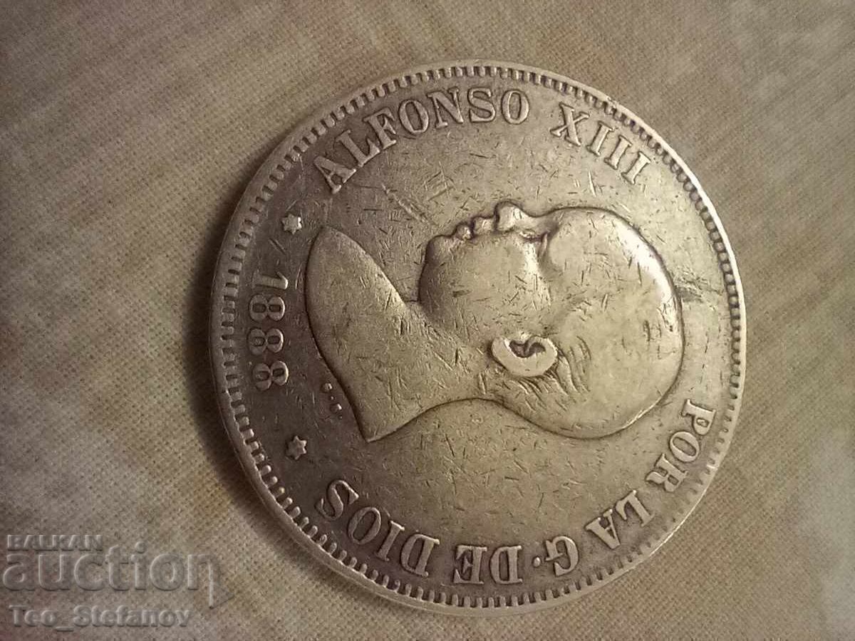 Auction  5 pesetas 1888 Spain silver