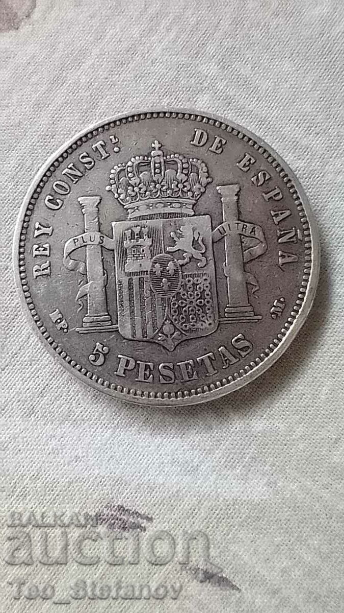5 песети 1888 XF Испания сребро