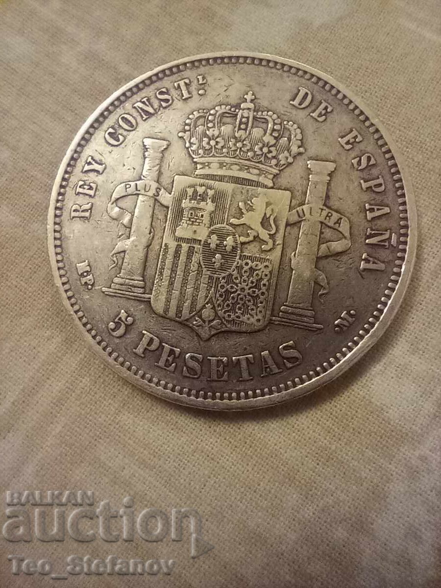 5 pesetas 1888 Spain silver