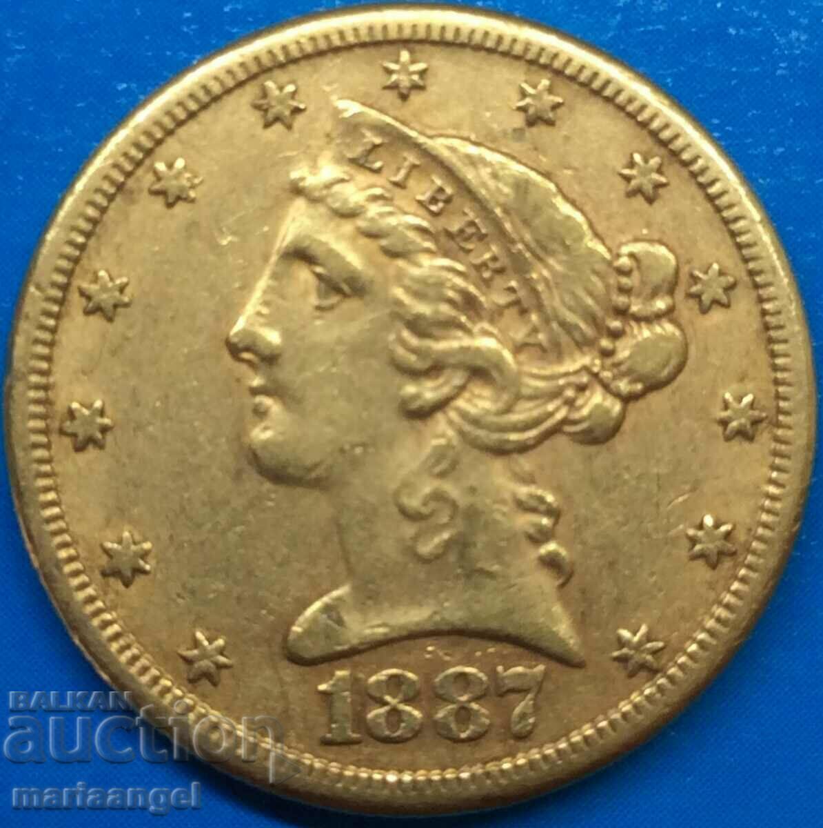 5 Dollars 1887 USA S Gold Liberty 8,36g 21,6mm