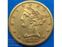 5 Dollars 1887 USA S Gold Liberty 8.36g 21.6mm