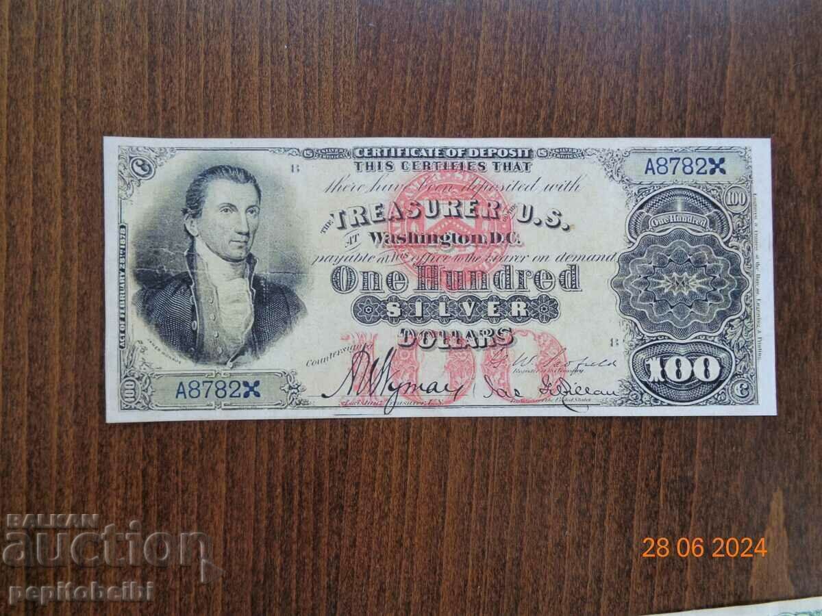 Bancnotă veche și rară din SUA - 1878 bancnota este o copie