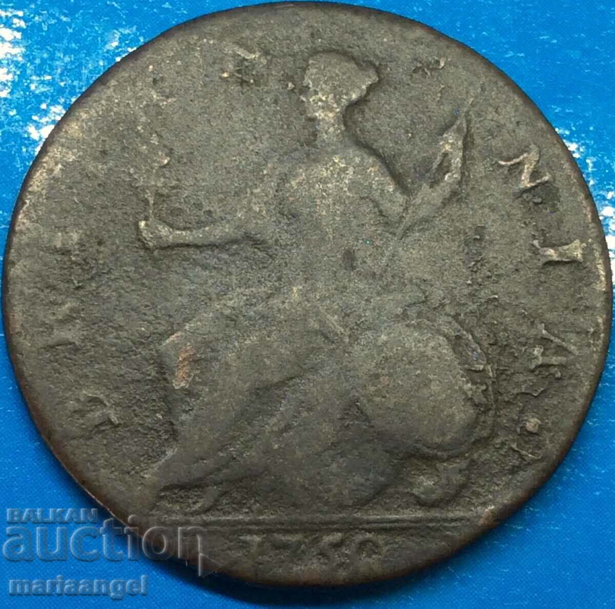 Великобритания 1/2 пени 1750 Джордж II колониална монета