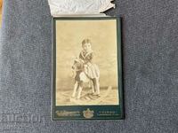 Стара снимка картон Ив. А. Карастоянов 1890 дете на конче