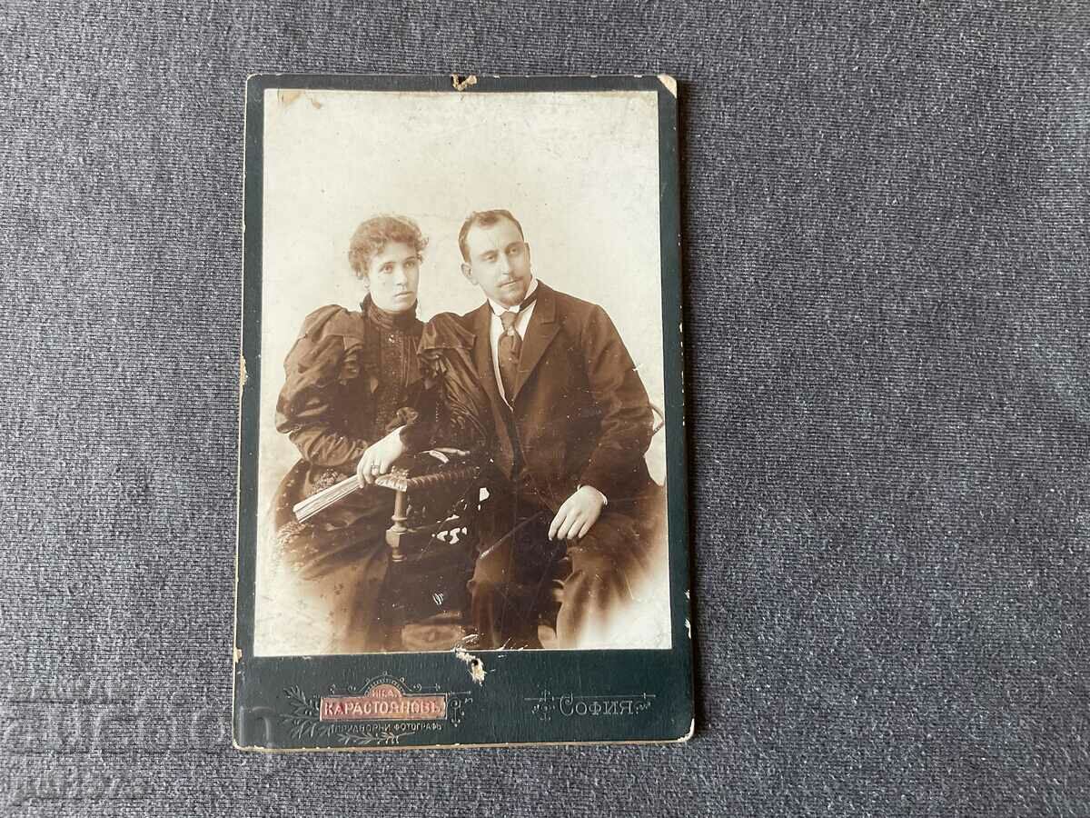 Παλιό φωτογραφικό χαρτόνι Ιβ. A. Karastoyanov 1900 ζεύγος